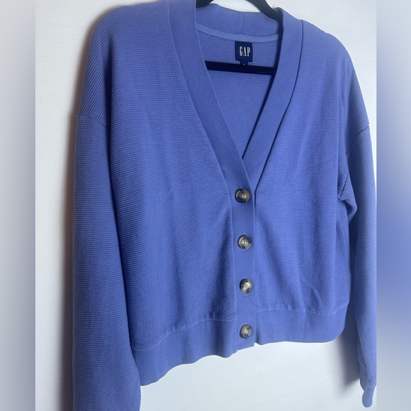GAP Periwinkle Blue/Purple Button Up Ribbed Knit Cardigan Size Medium - Picture 4 of 11